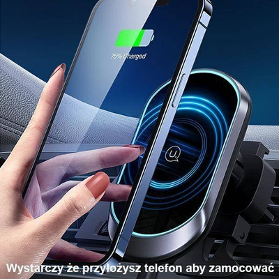 Mbajtës magnetik për makinë Usams CD182ZJ01, karikim wireless 15W, për në grilë të ajrit, i zi