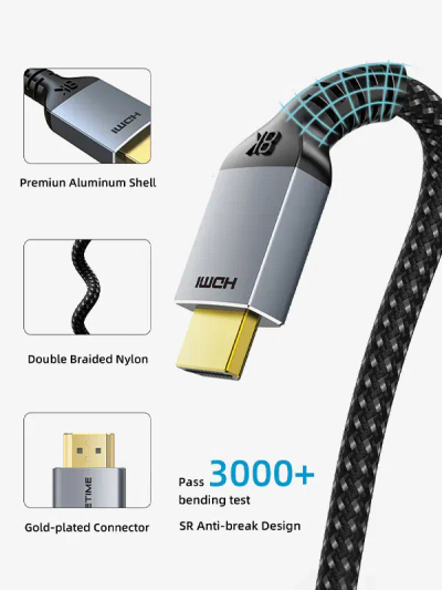 Kabllo HDMI CABLETIME 2.1, 1m, 48Gbps 8K, e zezë