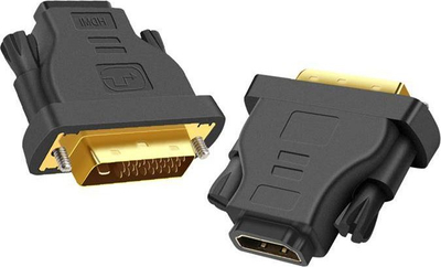 Adapter HDMI në DVI, punon në të dyja anët, kontakte të veshura me ari, i zi