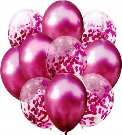 Set balonash dekorative GoParty, 10 copë, rozë metalike, me konfeti