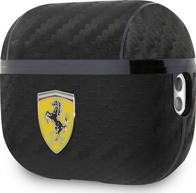 Kuti mbrojtëse Ferrari PU Carbon On Track për AirPods Pro 2, teksturë karboni, FESAP2CABK, e zezë