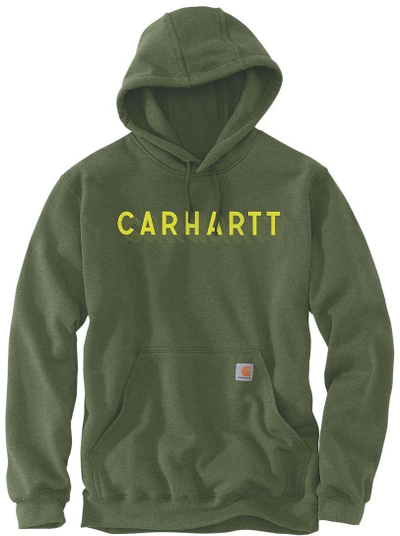 Bluzë me kapuç Carhartt Rain Defender Logo Graphic, për burra, S, jeshile me të verdhë