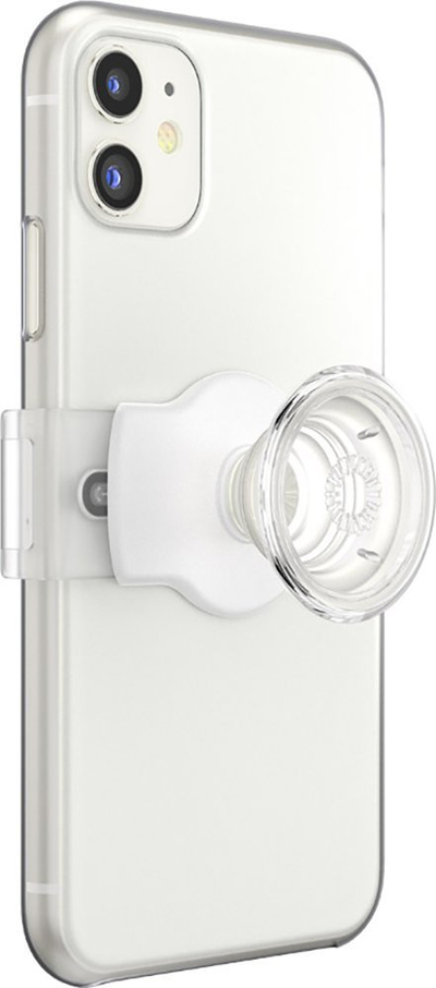Mbajtëse telefoni Popsockets PopGrip Slide Stretch Clear on White, rrëshqitëse, e tejdukshme, e bardhë