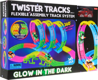 Lodër pistë garash Twister Tracks, 145 copa, me drita LED, shumëngjyrëshe
