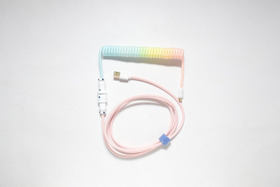 Kabllo spirale për tastierë Ducky V2 Cotton Candy, USB A në USB C, me lidhës aviacioni, shumëngjyrëshe