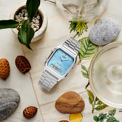 Orë dore për femra Casio Collection Vintage, e argjendtë/kaltër