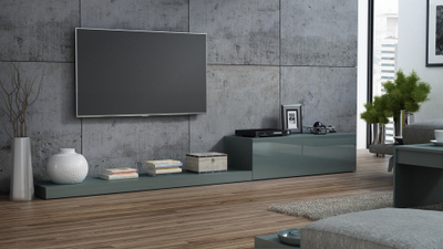 Komodë TV Cama LIFE 300/42/35, me derë, gri me shkëlqim