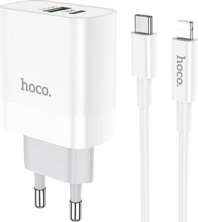 Karikues Hoco C80A, 1 x USB-A, 1 x USB-C, 1m, i bardhë