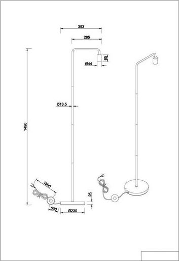 Lampë dyshemeje Trio Lighting Diallo, metal, pa abazhur, e bardhë mat
