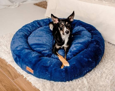 Shtrat qeni Mimiko Pets Shaggy, XXL 100cm, i rrumbullakët, blu