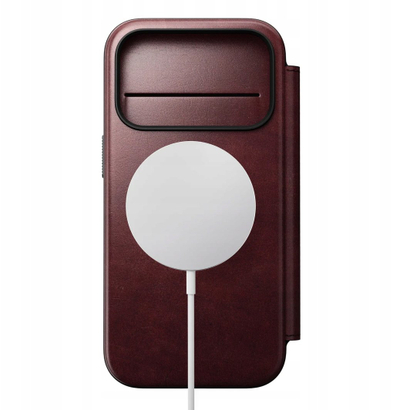 Kapak folio Nomad Modern Leather, për iPhone 17 Pro, lëkurë Horween, kompatibil me MagSafe, burgundy