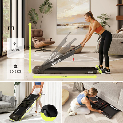Treadmill Zipro Forma me goma Mini Band, 12 km/h, palosje e sheshtë, i zi