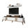 Kabinet TV Kalune Design September, me rafte, këmbë druri, e bardhë
