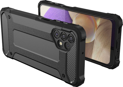 Këllëf telefoni Hybrid Armor për Samsung Galaxy A32 5G, material TPU PC, mbrojtje e fortë, i zi