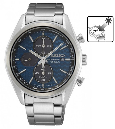 Orë dore për meshkuj Seiko Solar Chronograph Macchina Sportiva SSC801P1, e argjendtë