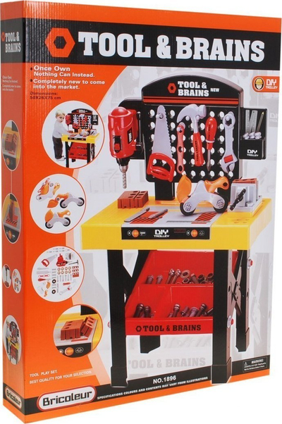 Punëtori lodër Ramiz Tool & Brains, set veglash 2 në 1, për fëmijë 3+, portokalli e zezë