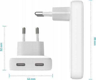 Karikues muri FIXED Slim GaN, 2x USB C, PD 45W, i bardhë