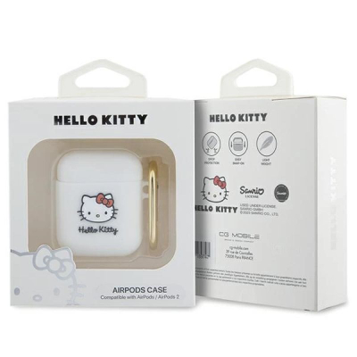 Mbrojtëse kufjesh Hello Kitty për AirPods, silikoni, me karabinë, e bardhë