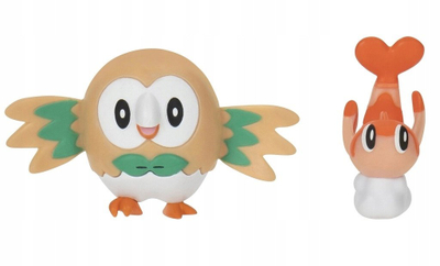 Set figura lodër Pokémon, Tatsugiri 5 cm, Rowlet 8 cm, shumëngjyrëshe