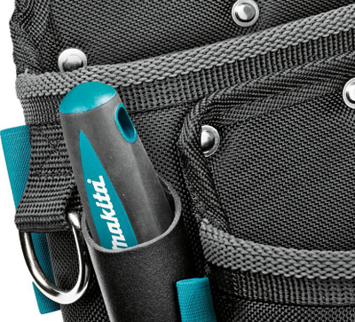Çantë pune Makita 2 Section Screw Pocket, 2 ndarje, lëkurë dhe poliester, e zezë gri teal