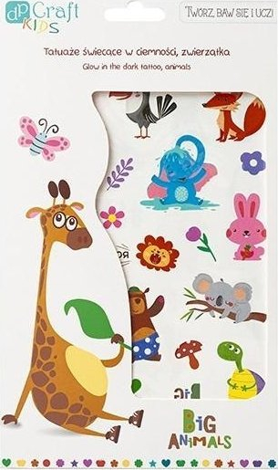 Tatuazhe të përkohshme DpCraft Animals, që shkëlqejnë në errësirë, set 2 fletë, shumëngjyrëshe