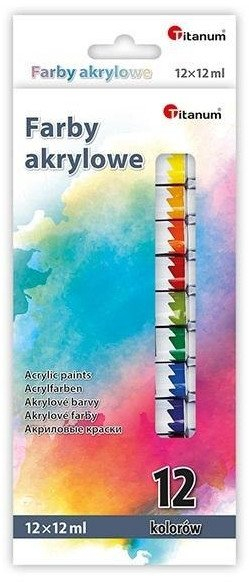 Set bojë akrilike Titanum, 12 ngjyra, 12x12ml, shumëngjyrëshe