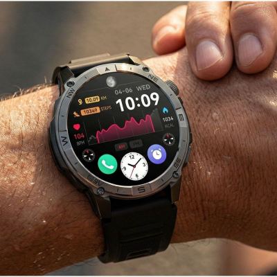 Smartwatch për burra Gravity GT46-1, ekran 1.43" AMOLED, Bluetooth, i zi
