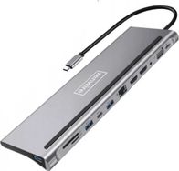 Dock USB C 12in1, 2x HDMI 4K, Ethernet RJ45, gri