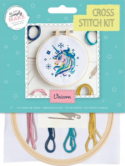 Set për qepje me kryq Simply Make Cross Stitch Craft Kit, me dizajn njëbrirësh, për fillestarë