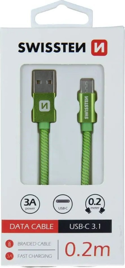 Kabllo USB Swissten Textile, USB A me USB C, 0.2m, e zezë