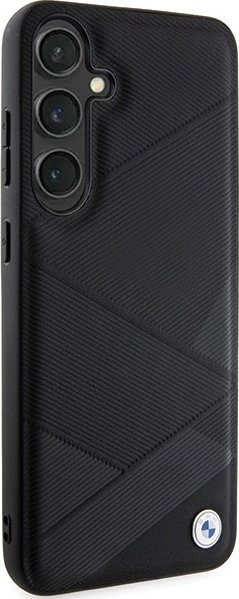 Këllëf telefoni BMW për Samsung Galaxy S24 Plus, lëkurë e vërtetë, i zi
