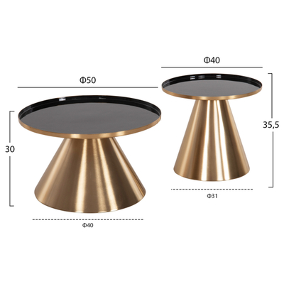 Set Lorme 2 tavolina kafe Φ50&Φ40cm (HM9923), zezë/ ari
