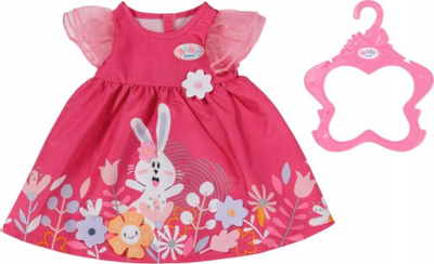 Fustan për kukull Baby Born Dress Flowers, 43cm, me lepurush e lule, rozë shumëngjyrëshe