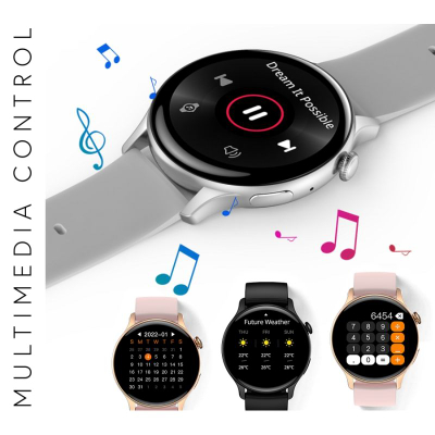 Ora inteligjente DMSKE Rubicon RNCF10, 2 copë, ekran 1.43\" AMOLED, Bluetooth Call, rozë dhe e zezë