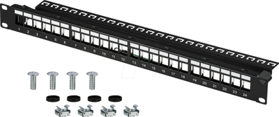 Panel shpërndarës M-Cab 19", 1U, 24 porta, i zi
