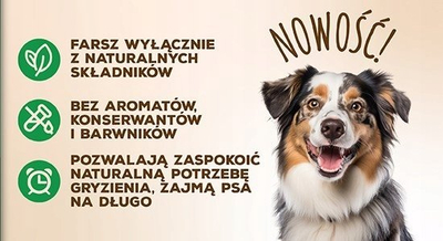 Shujtë për qen MACED 100% Natura, trake viçi e mbushur me mish pate, 150 g