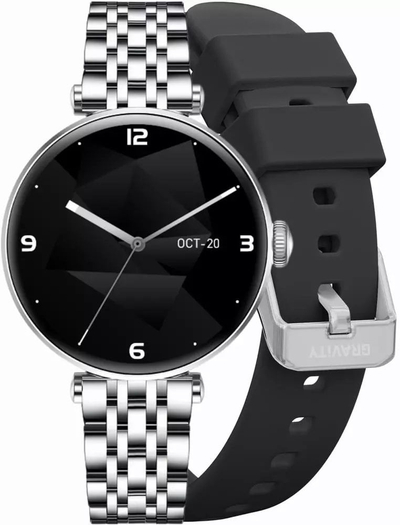 Smartwatch Gravity GT26-9, 2 rripa, argjendtë e zi