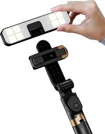 Shkop selfie me tripod LED Ring SSTR-20, me telekomandë Bluetooth, i zi