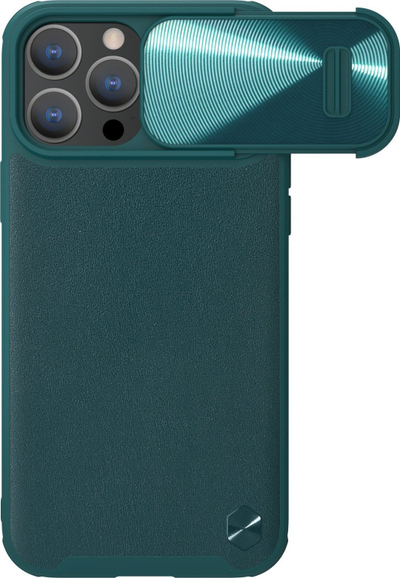 Kapak telefoni Nillkin CamShield Leather S Case për iPhone 14 Pro Max, me kapak kamere, jeshil