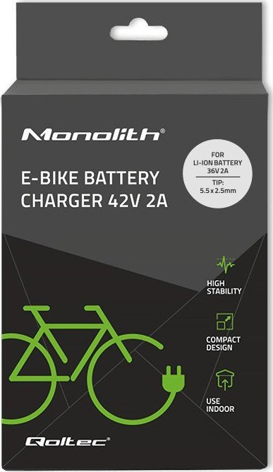 Karikues biçiklete elektrike Qoltec, 36V 42V 2A, prizë 5.5x2.5, i zi