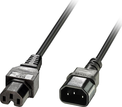 Kabllo zgjatues rryme Lindy 30314, IEC C14 në IEC C15, 2m, i zi
