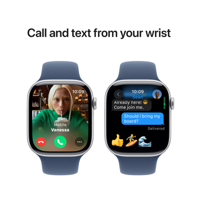 Apple Watch Series 10 GPS, 46mm, Silver Aluminum Case with Denim Sport Band, S/M