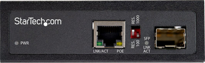 Media konvertues industrial StarTech PoE+, 1x SFP në RJ45 Gigabit, 60W, kompakt