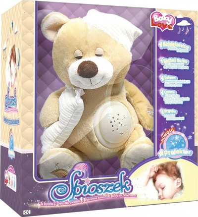 Lodër ari pelushi Madej Sleepy Bear, 30cm, me ninulla dhe projektor, bezhë