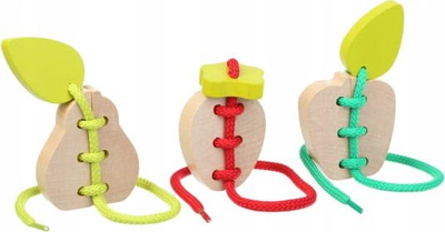 Lodër druri Cubika Threading Apple, set frutash për thurje, 3+