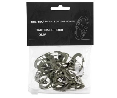 Set karabinash Mil-Tec S-Hook, 10 copë, DuraFlex dhe metal, jeshile