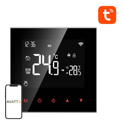 Termostat Avatto ZWT100, ZigBee Tuya, për bojler dhe ujë sanitar, i zi