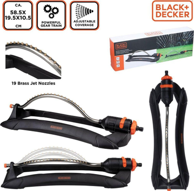 Спринклер за градина Black+Decker, лулкаст, 19 отвори, портокалов