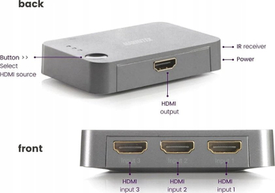 HDMI прекинувач Мармитеќ Конект 310 UHD 2.0, 3 во 1, 4K 60Hz, црн