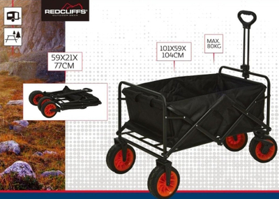 Karre plazhi Redcliffs Folding Wagon, 101x59x104 cm, kapacitet 80 kg, i zi